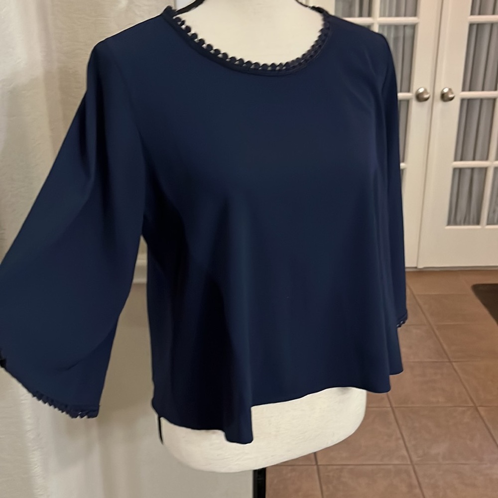 Bejewel navy lace top